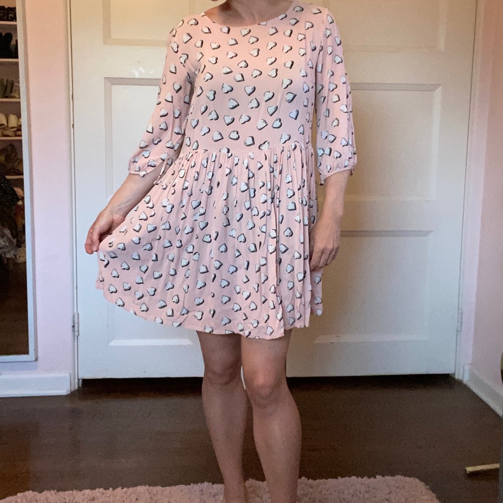 Asos pink blush mini hearts babydoll dress